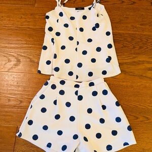Stylish High Waist Polka Dot‎ Shorts set - White and Blue